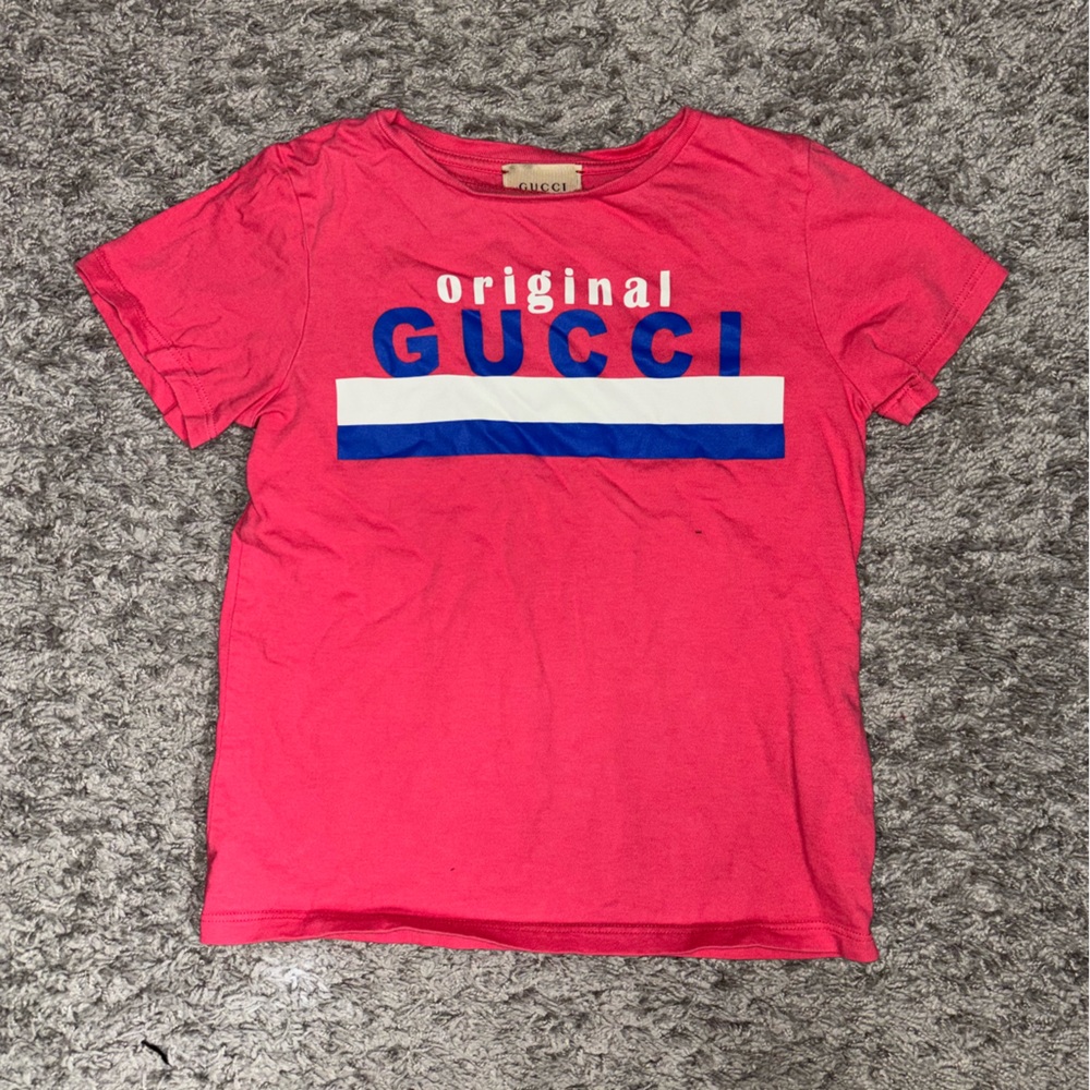 Gucci Kids Vibrant Pink Tee with Blue Accents